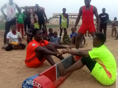 Novice mas-wrestlers of North Benin in training course in Djougou