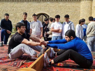 Sports Ambassador Khayyam Orujov and Arif Shakhlarov presented mas-wrestling at the Novruz holiday in Baku