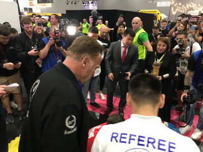 Arnold Schwarzenegger launches mas-wrestling competition in Australia